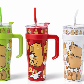 Sevimli Kapibara Pipetli Termos Suluk 