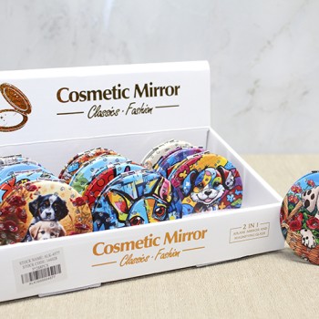 Sevimli Köpek Tasarımlı Taşlı İnce El Aynası Yuvarlak 