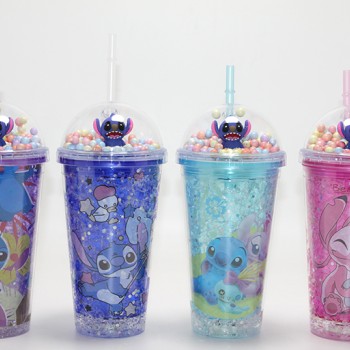 Sevimli Stitch Işıklı Pipetli Pullu Suluk Bardak 400 ml