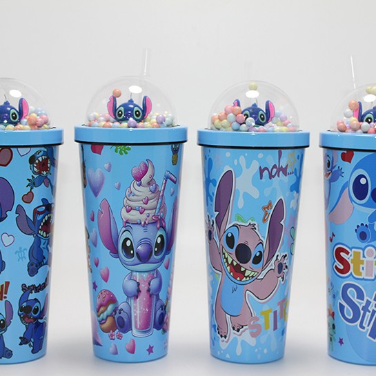Sevimli Stitch Pipetli Boncuklu Termos Ve Suluk 