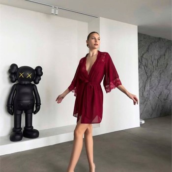 Şık Tasarım Bordo Dantel İşlemeli Body Suit Ve Tül Gecelik Takımı