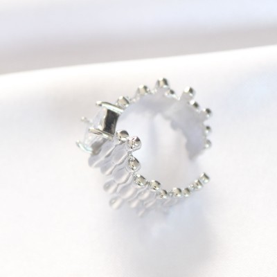 Silver Renk Tırtıklı Kalın Baget Taş Tasarım Ayarlanabilir Yüzük