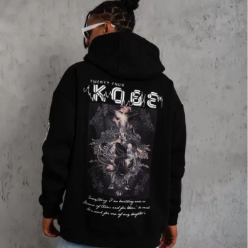 Sırt Baskılı Kapüşonlu Üç İplik Oversize Sweatshirt - Siyah