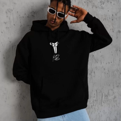 Sırt Baskılı Kapüşonlu Üç İplik Oversize Sweatshirt - Siyah