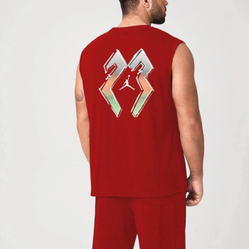 Sırt Baskılı Sıfır Kol İkili Şort Takım - Kırmızı