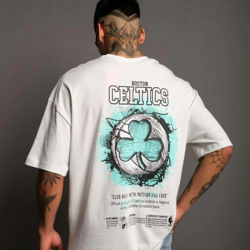 Sırt Baskılı T-shirt - Beyaz -