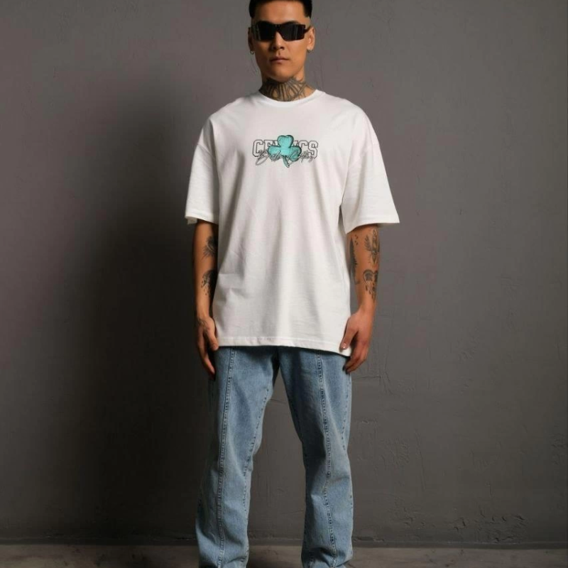 Sırt Baskılı T-shirt - Beyaz -