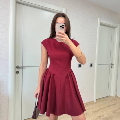 Sırt dekolteli Çan Detaylı Mini Elbise - Bordo -