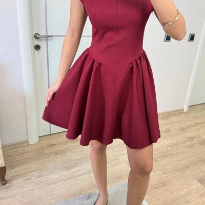 Sırt dekolteli Çan Detaylı Mini Elbise - Bordo -