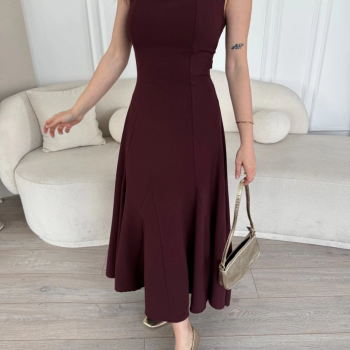 Sırt Dekolteli Kolsuz Uzun Elbise - Mürdüm -