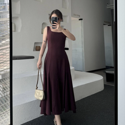 Sırt Dekolteli Kolsuz Uzun Elbise - Mürdüm -