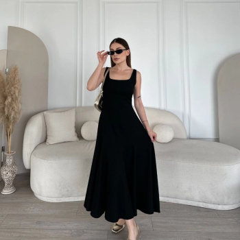 Sırt Dekolteli Kolsuz Uzun Elbise - Siyah -