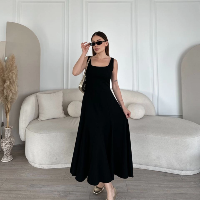 Sırt Dekolteli Kolsuz Uzun Elbise - Siyah -