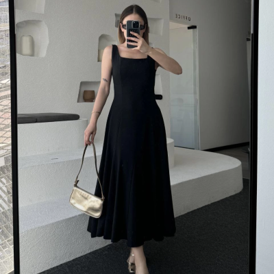 Sırt Dekolteli Kolsuz Uzun Elbise - Siyah -