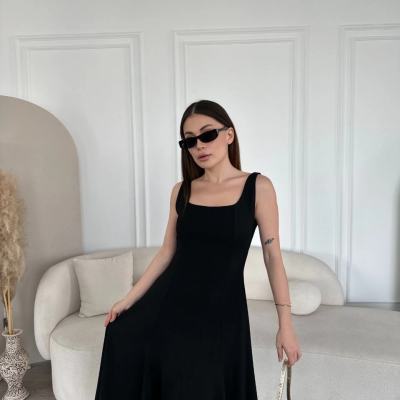 Sırt Dekolteli Kolsuz Uzun Elbise - Siyah -