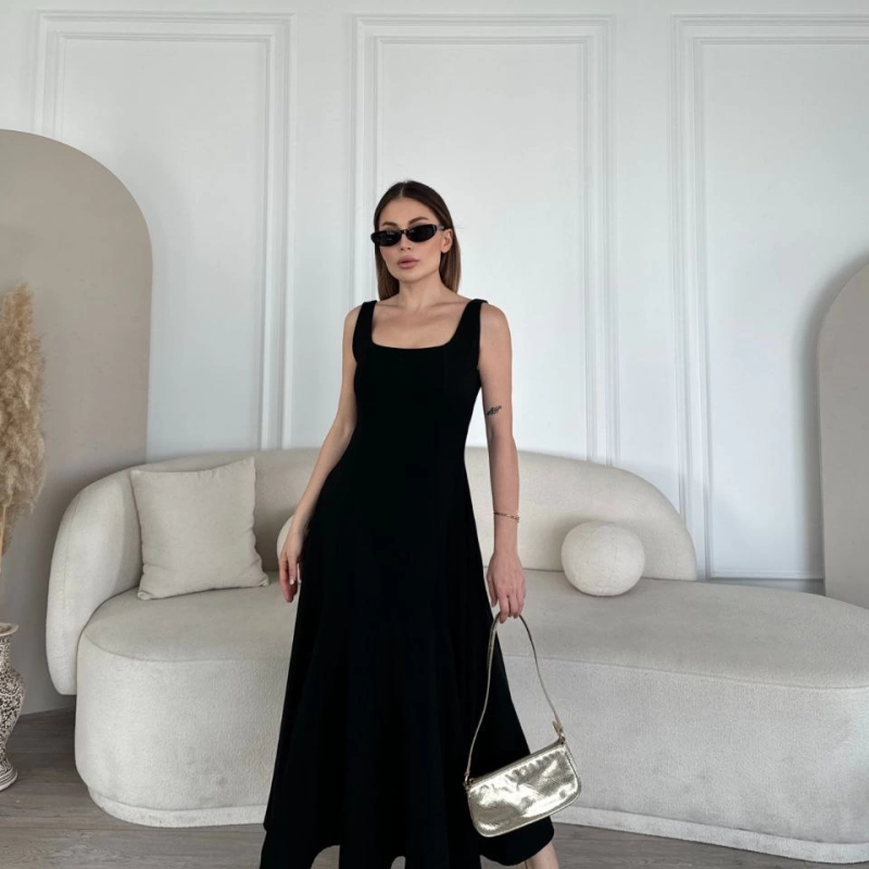 Sırt Dekolteli Kolsuz Uzun Elbise - Siyah -