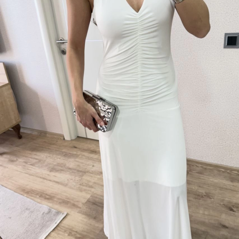 Sırt dekolteli Uzun Elbise - Beyaz -