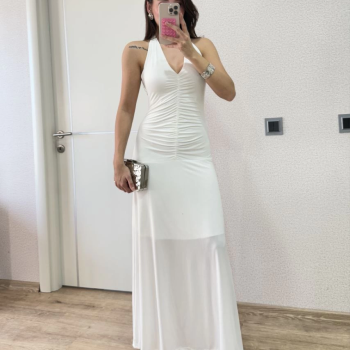 Sırt dekolteli Uzun Elbise - Beyaz -