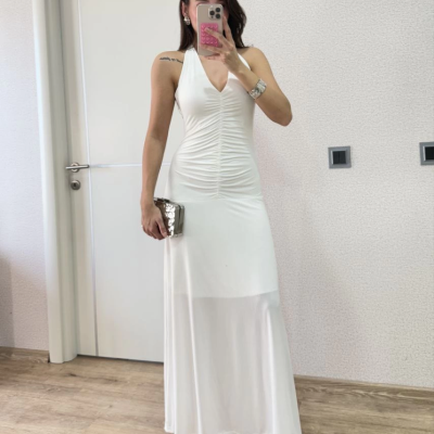 Sırt dekolteli Uzun Elbise - Beyaz -