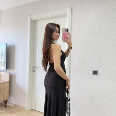 Sırt dekolteli Uzun Elbise - Siyah -