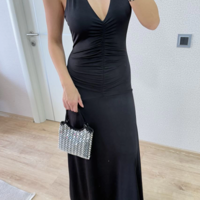 Sırt dekolteli Uzun Elbise - Siyah -