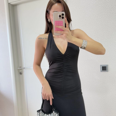 Sırt dekolteli Uzun Elbise - Siyah -