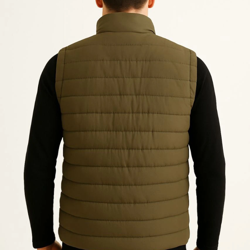 Şişme Fermuarlı Yelek Su itici Kapitone Astarlı Kumaş Cepli Hafif Kışlık Spor Rahat Kalıp - Haki