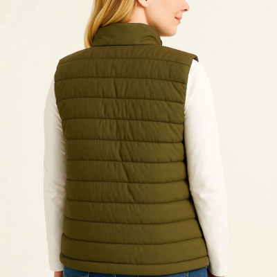 Şişme Fermuarlı Yelek Su itici Kapitone Astarlı Kumaş Cepli Hafif Kışlık Spor Rahat Kalıp - Haki