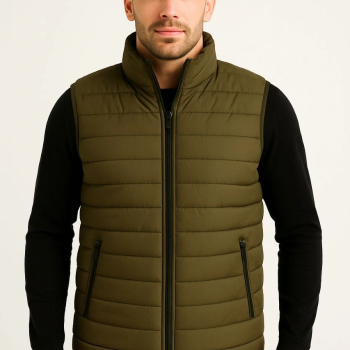 Şişme Fermuarlı Yelek Su itici Kapitone Astarlı Kumaş Cepli Hafif Kışlık Spor Rahat Kalıp - Haki