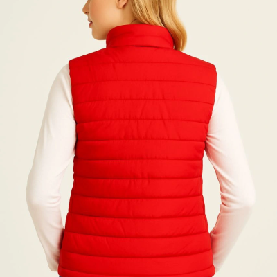 Şişme Fermuarlı Yelek Su itici Kapitone Astarlı Kumaş Cepli Hafif Kışlık Spor Rahat Kalıp - Kırmızı