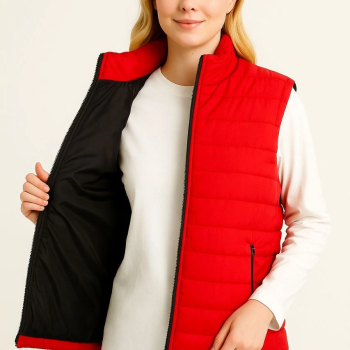 Şişme Fermuarlı Yelek Su itici Kapitone Astarlı Kumaş Cepli Hafif Kışlık Spor Rahat Kalıp - Kırmızı