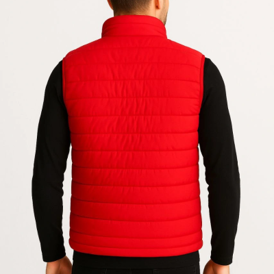 Şişme Fermuarlı Yelek Su itici Kapitone Astarlı Kumaş Cepli Hafif Kışlık Spor Rahat Kalıp - Kırmızı