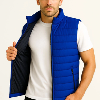 Şişme Fermuarlı Yelek Su itici Kapitone Astarlı Kumaş Cepli Hafif Kışlık Spor Rahat Kalıp - Saks Mavisi