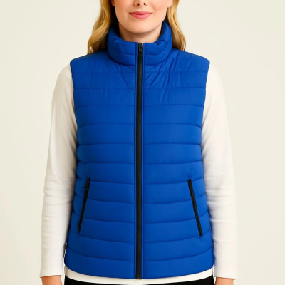 Şişme Fermuarlı Yelek Su itici Kapitone Astarlı Kumaş Cepli Hafif Kışlık Spor Rahat Kalıp - Saks Mavisi