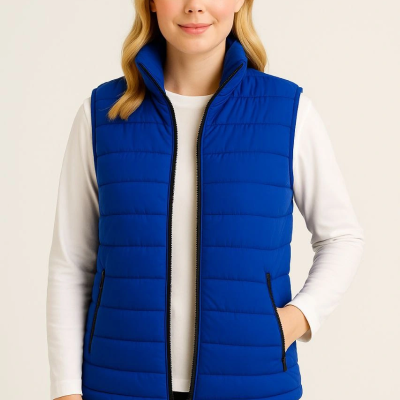 Şişme Fermuarlı Yelek Su itici Kapitone Astarlı Kumaş Cepli Hafif Kışlık Spor Rahat Kalıp - Saks Mavisi