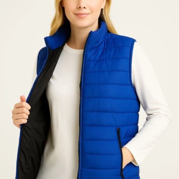 Şişme Fermuarlı Yelek Su itici Kapitone Astarlı Kumaş Cepli Hafif Kışlık Spor Rahat Kalıp - Saks Mavisi