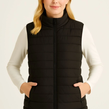 Şişme Fermuarlı Yelek Su itici Kapitone Astarlı Kumaş Cepli Hafif Kışlık Spor Rahat Kalıp - Siyah