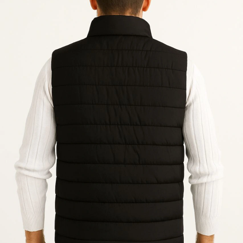 Şişme Fermuarlı Yelek Su itici Kapitone Astarlı Kumaş Cepli Hafif Kışlık Spor Rahat Kalıp - Siyah