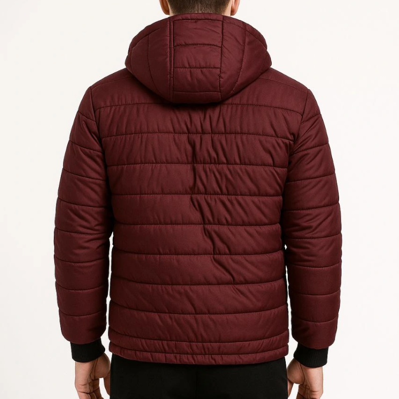 Şişme Kapüşonlu Fermuarlı Mont Su itici Kapitone Astarlı Kumaş Cepli Kışlık Rahat Kalıp - Bordo