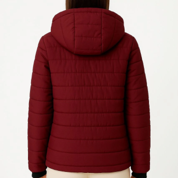 Şişme Kapüşonlu Fermuarlı Mont Su itici Kapitone Astarlı Kumaş Cepli Kışlık Rahat Kalıp - Bordo