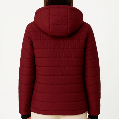 Şişme Kapüşonlu Fermuarlı Mont Su itici Kapitone Astarlı Kumaş Cepli Kışlık Rahat Kalıp - Bordo