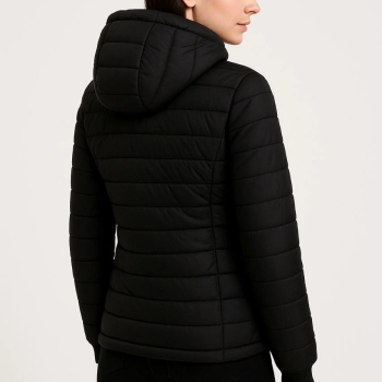 Şişme Kapüşonlu Fermuarlı Mont Su itici Kapitone Astarlı Kumaş Cepli Kışlık Rahat Kalıp - Siyah