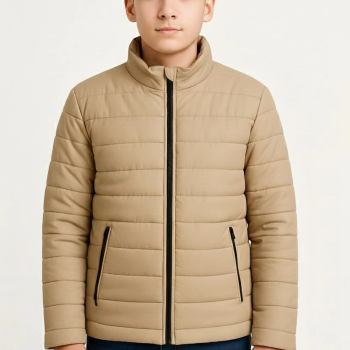 Şişme Mont Hafif ve Sıcak Tutucu Kışlık Fermuarlı Su İtici Rahat Günlük Mont Kapüşonuz  Modern Tasarım - Bej