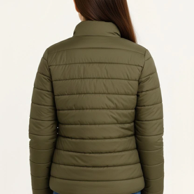 Şişme Mont Hafif ve Sıcak Tutucu Kışlık Fermuarlı Su İtici Rahat Günlük Mont Kapüşonuz Modern Tasarım- Haki