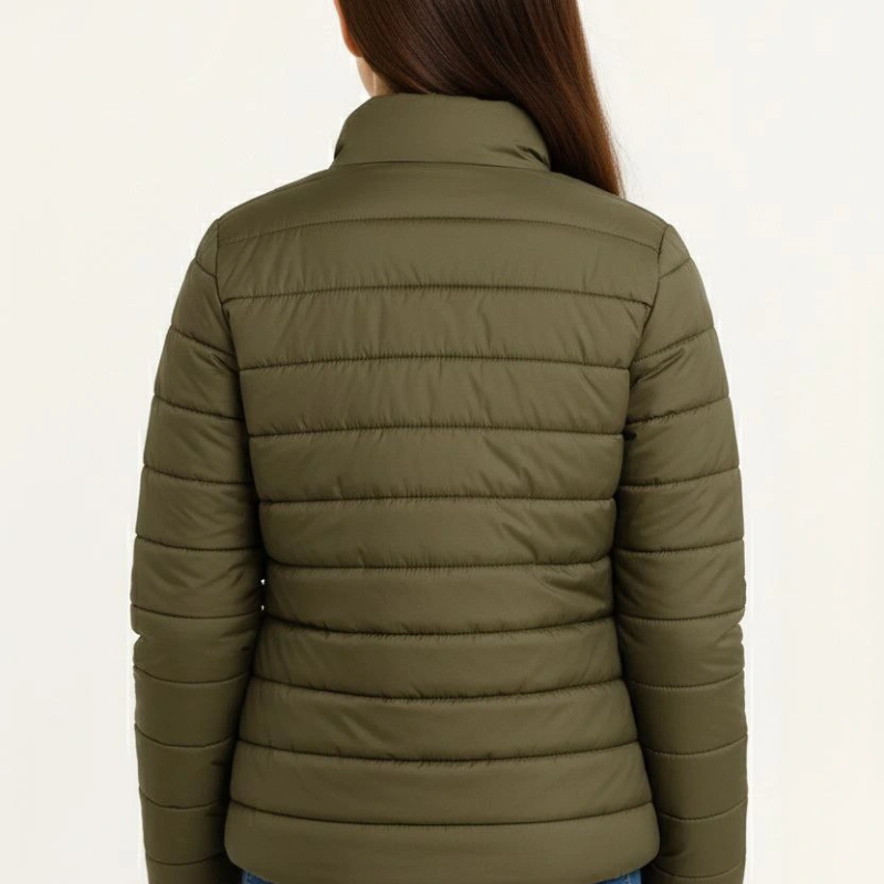 Şişme Mont Hafif ve Sıcak Tutucu Kışlık Fermuarlı Su İtici Rahat Günlük Mont Kapüşonuz Modern Tasarım- Haki