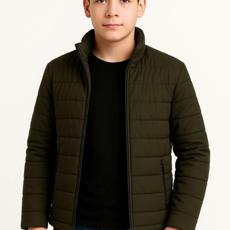 Şişme Mont Hafif ve Sıcak Tutucu Kışlık Fermuarlı Su İtici Rahat Günlük Mont Kapüşonuz Modern Tasarım- Haki