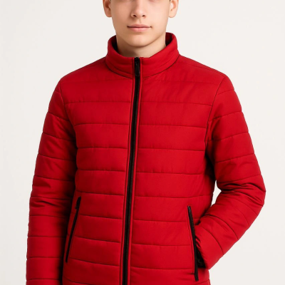 Şişme Mont Hafif ve Sıcak Tutucu Kışlık Fermuarlı Su İtici Rahat Günlük Mont Kapüşonuz Modern Tasarım - Kırmızı