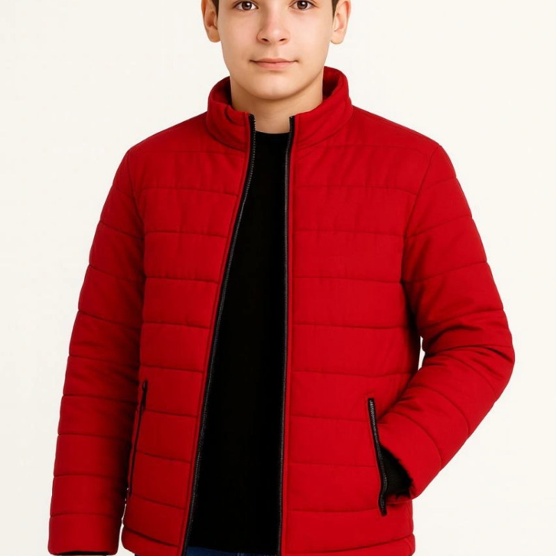 Şişme Mont Hafif ve Sıcak Tutucu Kışlık Fermuarlı Su İtici Rahat Günlük Mont Kapüşonuz Modern Tasarım - Kırmızı