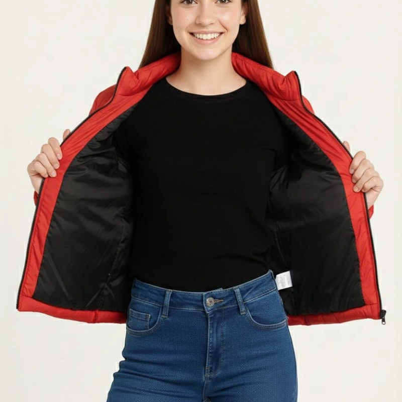 Şişme Mont Hafif ve Sıcak Tutucu Kışlık Fermuarlı Su İtici Rahat Günlük Mont Kapüşonuz Modern Tasarım - Kırmızı