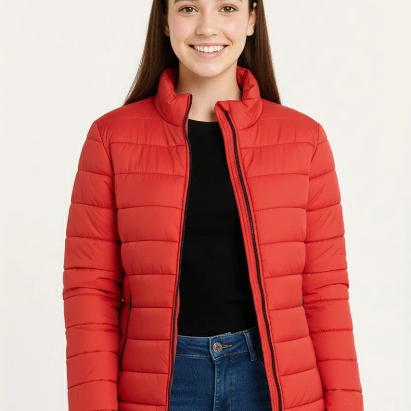 Şişme Mont Hafif ve Sıcak Tutucu Kışlık Fermuarlı Su İtici Rahat Günlük Mont Kapüşonuz Modern Tasarım - Kırmızı